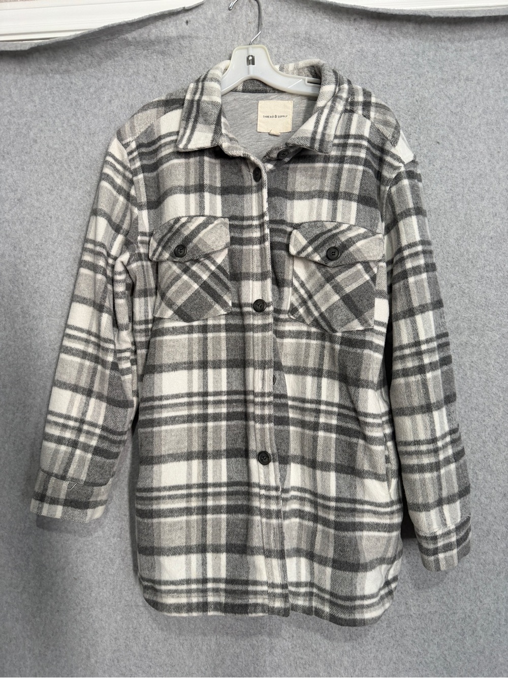 Thread & Supply Gray and Cream Plaid Shacket